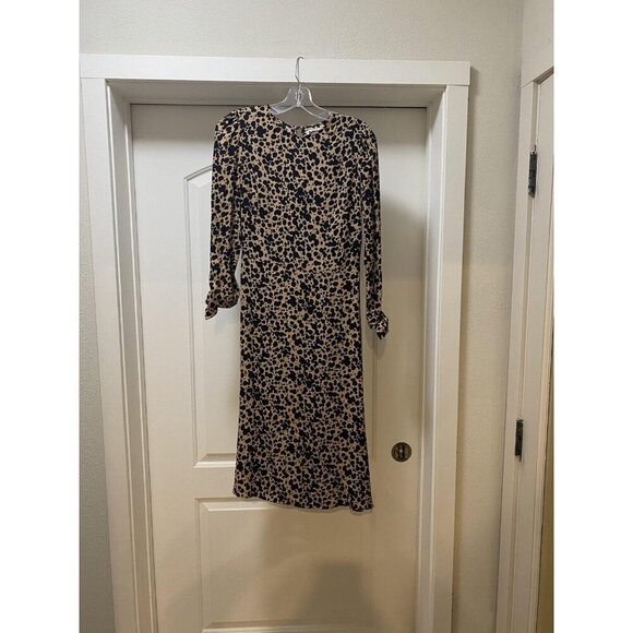 Reformation Port Dress Womens 2 Brown Black Animal Print Long Sleeve Tie Midi - Picture 1 of 5